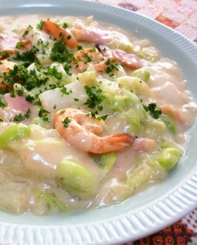 ❁豆乳で…えびと白菜のクリーム煮❁