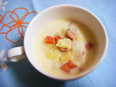残り野菜の豆乳スープの写真
