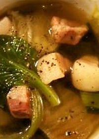 簡単 ベーコンと白菜と小松菜のスープ