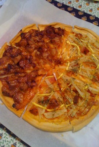 照り焼きチキンとジャーマンポテトのピザ☆