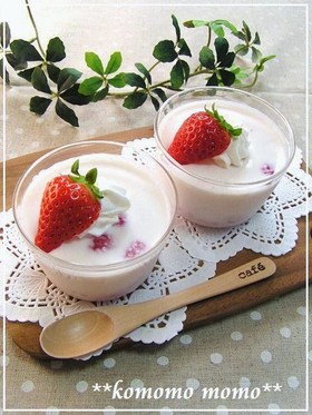 レンジで簡単♥いちごミルクプリン♥