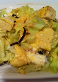 ルクエで簡単☆キャベツと豆腐の卵とじ