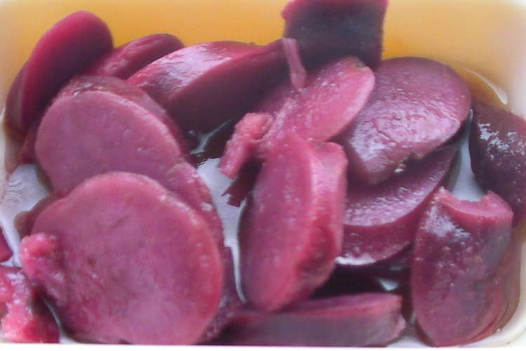 簡単おやつ 紅 紫イモのリンゴジュース煮 レシピ 作り方 By Tomotory クックパッド 簡単おいしいみんなのレシピが366万品