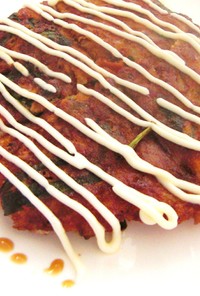 キムチとトマト味の餅入り韮のお好み焼き