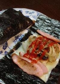 焼餅の「魚肉ソーセージと玉ねぎの磯辺巻き」