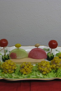 雛祭り　パーティーテーブルに　菜の花畑