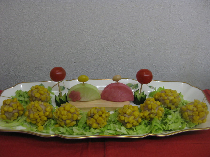 雛祭り　パーティーテーブルに　菜の花畑の画像