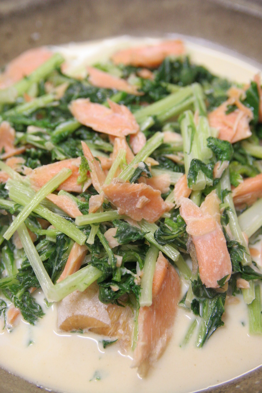 鮭と水菜のミルク炒め煮の画像