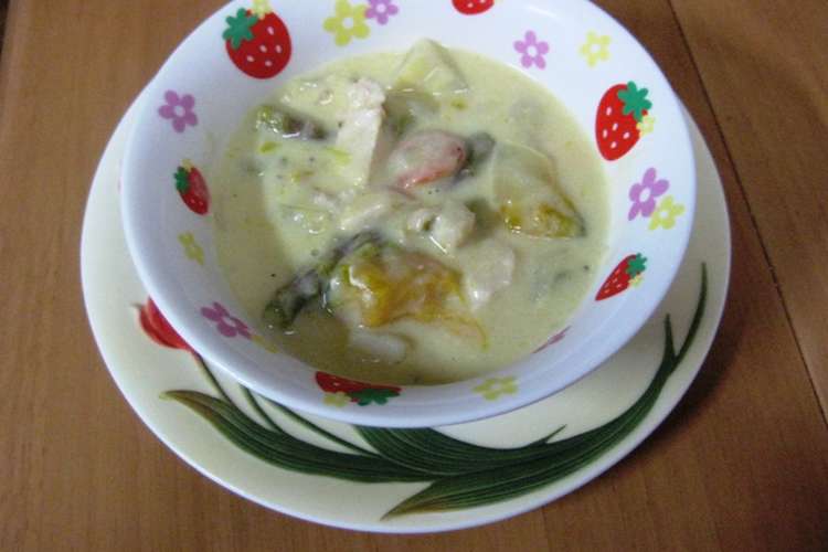 グリーンアスパラとエビのクリームシチュー レシピ 作り方 By 迷い猫 クックパッド