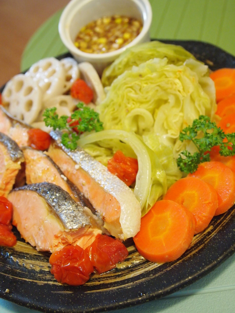鮭と野菜のさっぱり蒸しの画像