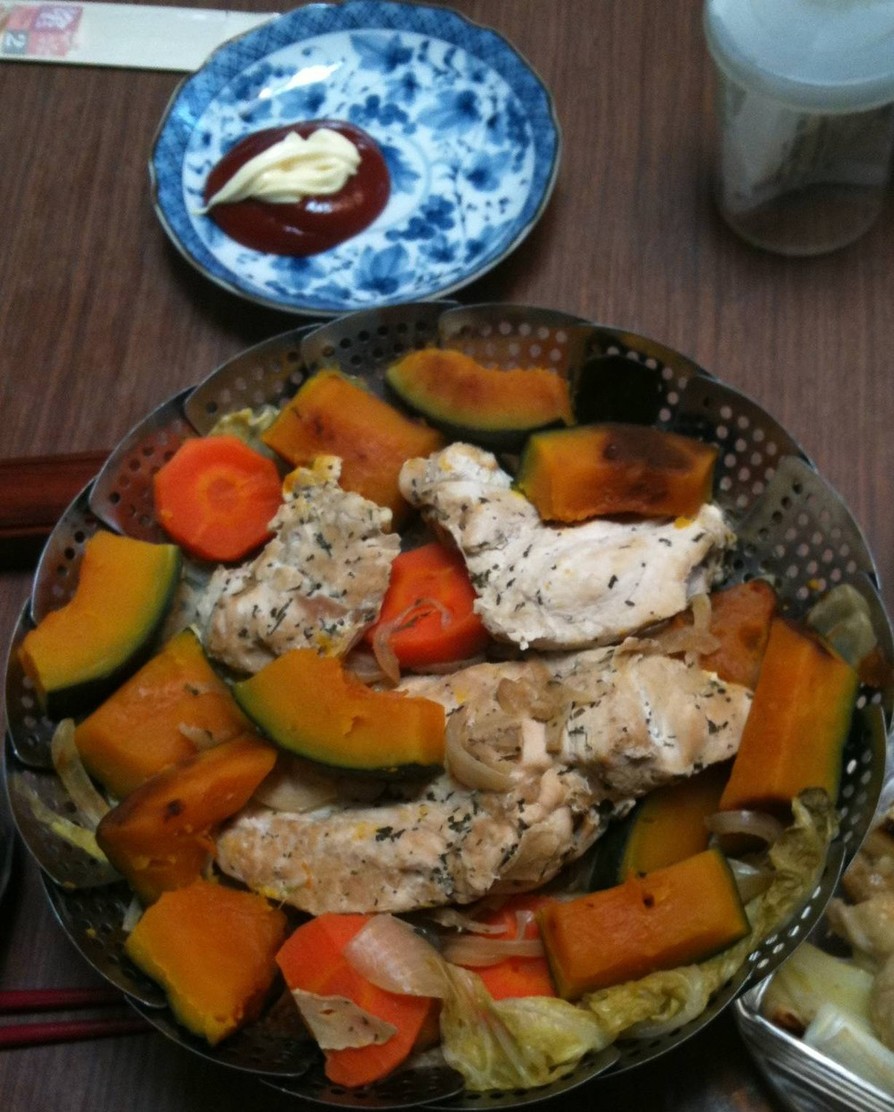 かんたん野菜と鶏の胸肉の蒸し料理の画像