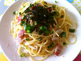 ベーコンと梅干のバター醤油パスタ❤