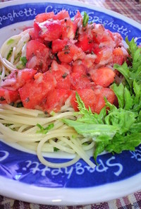 ロー☆わさび菜とフレッシュトマトのパスタ