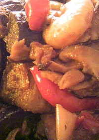えびと茄子とパプリカと椎茸の味噌オイ炒め