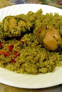 ペルー風緑野菜と骨付鶏のたきこみご飯