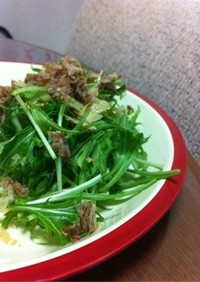 水菜と湯葉のシャキシャキパリパリサラダ