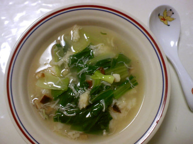 中華風スープご飯（青梗菜とホタテ）の写真