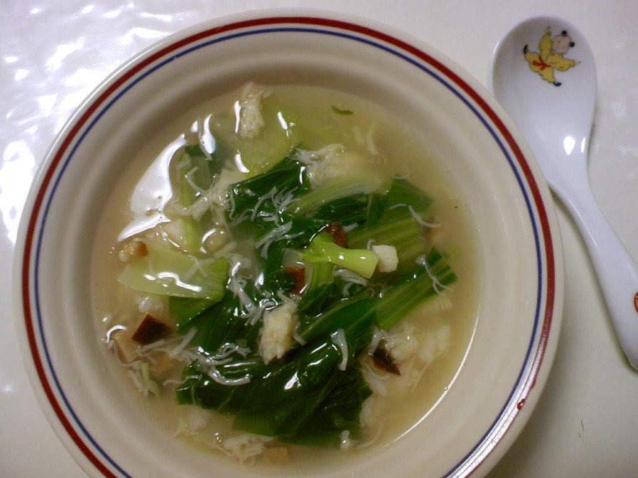 中華風スープご飯（青梗菜とホタテ）の画像