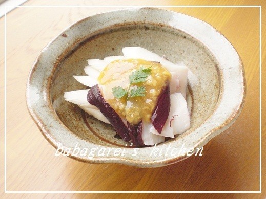 生ウドとタコの酢味噌かけの画像