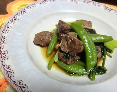 小松菜とスナップえんどうと牛肉の蒸し煮の画像