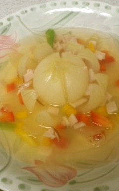 新玉ねぎで…母の日のお花のスープ