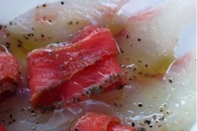 真鯛とキングサーモンのカルパッチョ レシピ 作り方 By 名古屋の伊達男 クックパッド 簡単おいしいみんなのレシピが367万品