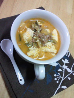 韓国風食べるスープ＊豆腐・小松菜・もやしの画像