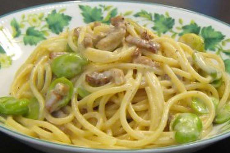 そら豆とベーコンのクリームソースパスタ レシピ 作り方 By ふりぽんパパ クックパッド