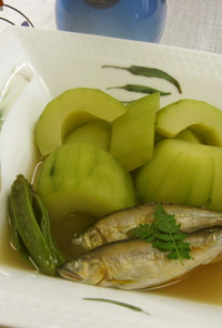 加賀太胡瓜(加賀野菜)と若鮎の炊き合わせ