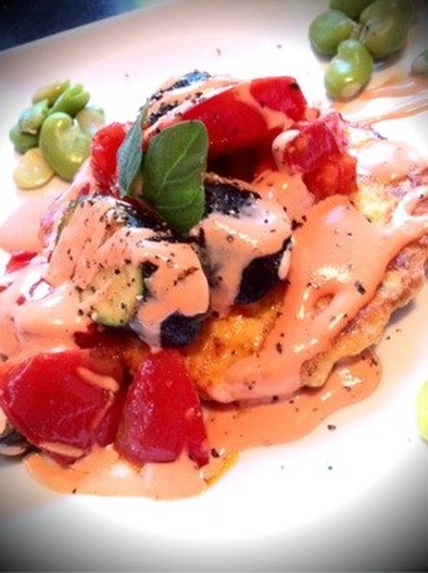 彩り夏野菜のせ豆腐ハンバーグの写真