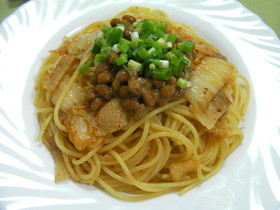 キムチ納豆パスタ