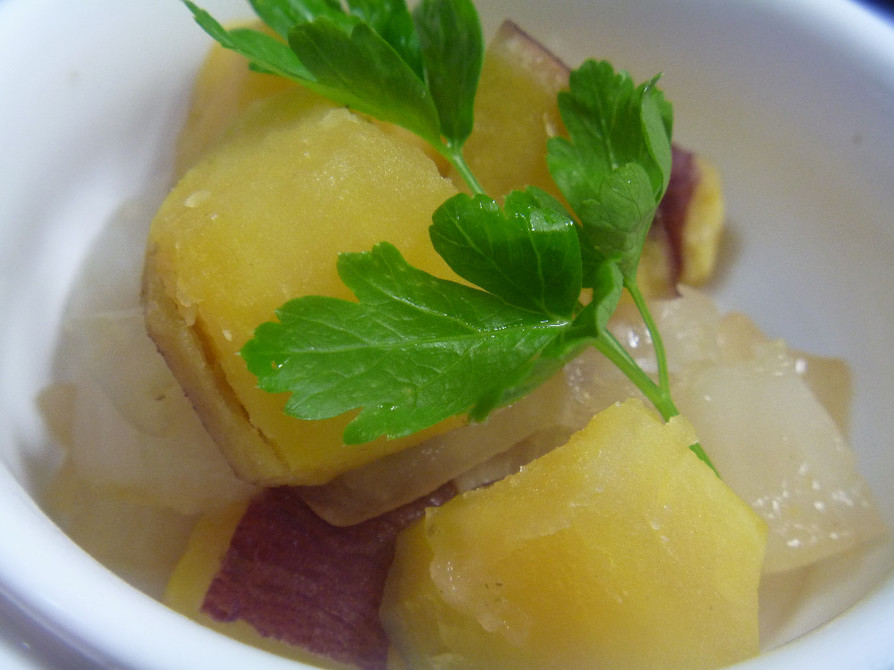 マクロビ☆新玉ねぎとサツマイモの煮物の画像