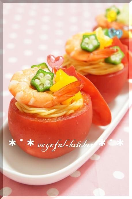 夏☆七夕にトマトとそうめんの冷たいサラダの画像