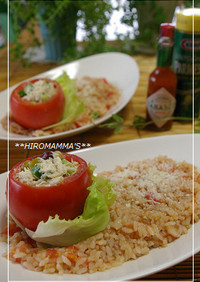冷たいサルサリゾット＆トマトカップサラダ