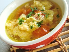 簡単♫ミニトマトとふわふわたまごのスープ