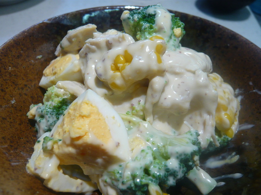 ささ身とゆで卵の自家製豆腐ドレサラダの画像