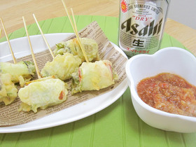茄子と大葉ベーチー串天♪ピリ辛おろしで♪