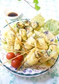 大葉味噌の夏野菜ナス巻き串天
