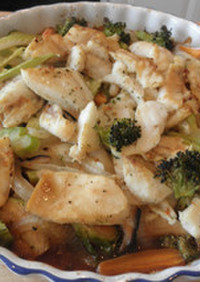 白身魚と野菜のポン酢風味オーブン焼き