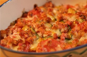 ベーコンカリカリ!トマトかぼちゃグラタン