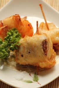 魚介と甘酢生姜の天ぷら