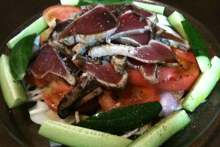 清涼スタミナ食 夏野菜と鰹のカルパッチョ レシピ 作り方 By Guroatmark クックパッド 簡単おいしいみんなのレシピが376万品