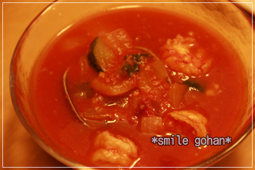 冷たい！魚介とトマトのスープの画像