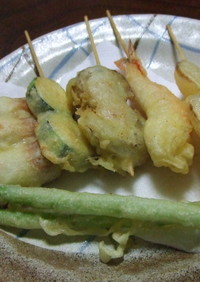 野菜と海鮮の串天盛