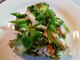 キュウリ・オクラと蒸し鶏のカツオ梅~♪