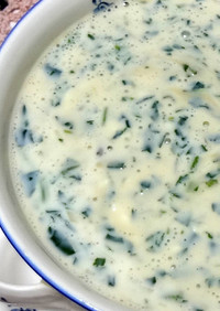 豆乳とモロヘイヤ＆麺つゆの超簡単スープ