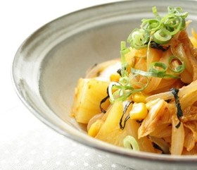 じゃがいもの海苔味噌キムチ炒め