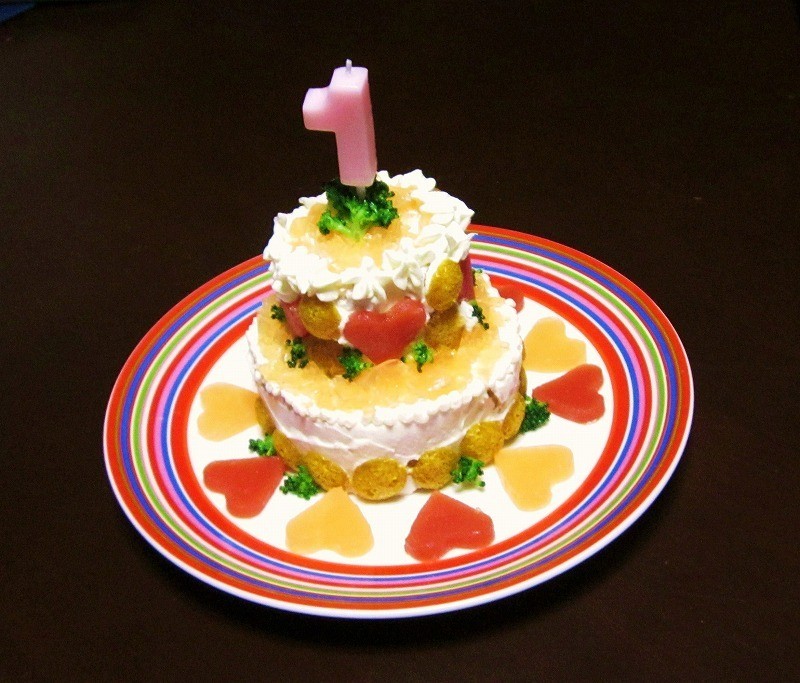 1歳の２段バースデーケーキ☆の画像