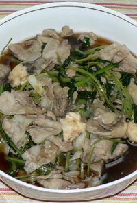 豚バラ肉と壬生菜、舞茸のすき煮