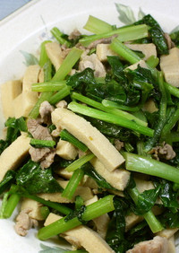 小松菜と凍み豆腐（高野豆腐）の炒め物